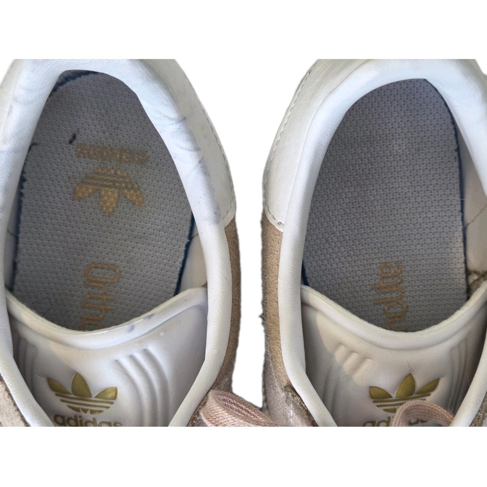 Adidas Gazelle Women's 6 Sneakers Halo Blush Rose & White Classic Suede Gold - Picture 5 of 13